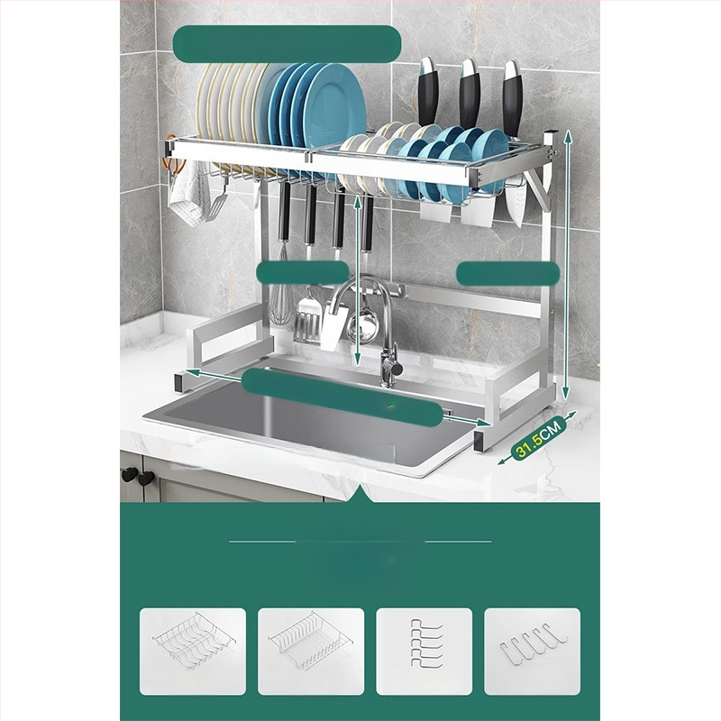 Стоманен кухненски рафт за съхранение, многоетажна поставка за мивка и сушене на съдове, държач за ножове, мултифункционално съхранение
