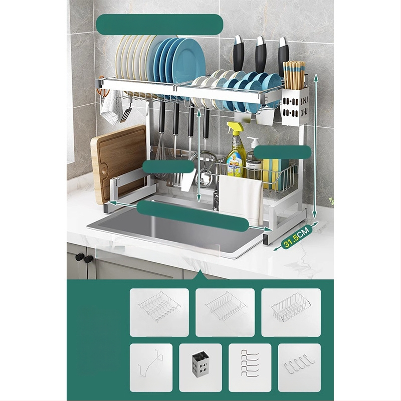 Стоманен кухненски рафт за съхранение, многоетажна поставка за мивка и сушене на съдове, държач за ножове, мултифункционално съхранение