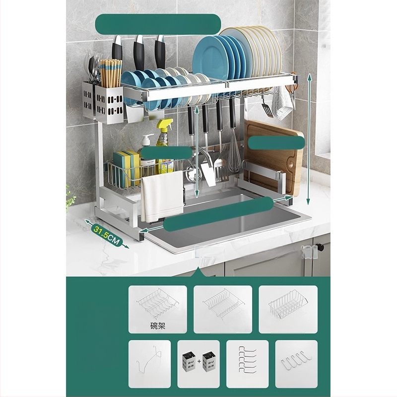 Стоманен кухненски рафт за съхранение, многоетажна поставка за мивка и сушене на съдове, държач за ножове, мултифункционално съхранение
