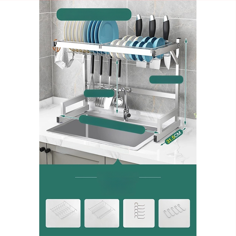 Стоманен кухненски рафт за съхранение, многоетажна поставка за мивка и сушене на съдове, държач за ножове, мултифункционално съхранение