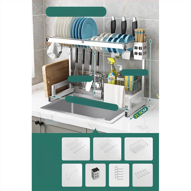 Стоманен кухненски рафт за съхранение, многоетажна поставка за мивка и сушене на съдове, държач за ножове, мултифункционално съхранение