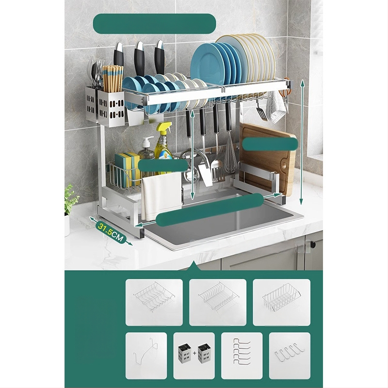 Стоманен кухненски рафт за съхранение, многоетажна поставка за мивка и сушене на съдове, държач за ножове, мултифункционално съхранение