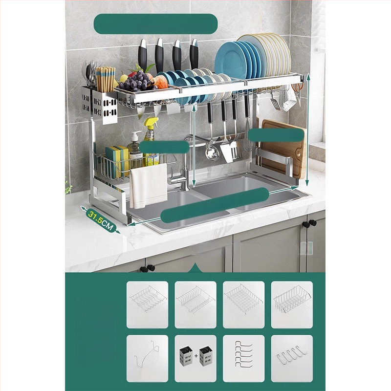 Стоманен кухненски рафт за съхранение, многоетажна поставка за мивка и сушене на съдове, държач за ножове, мултифункционално съхранение