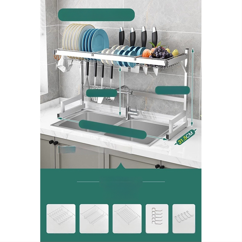 Стоманен кухненски рафт за съхранение, многоетажна поставка за мивка и сушене на съдове, държач за ножове, мултифункционално съхранение