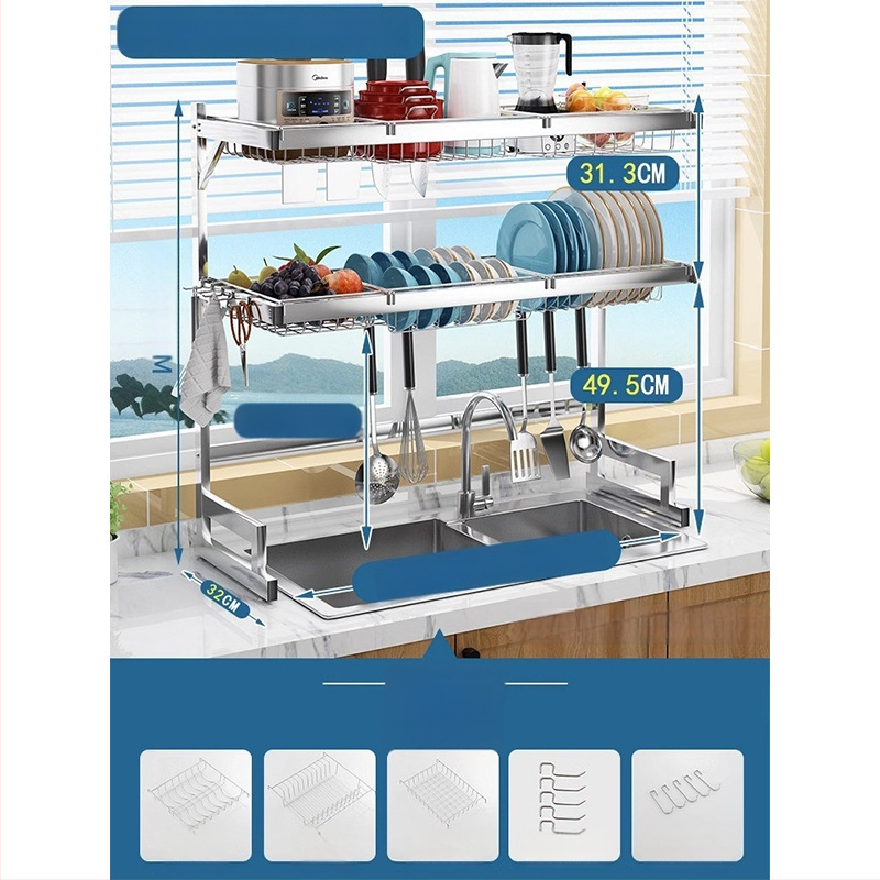 Стоманен кухненски рафт за съхранение, многоетажна поставка за мивка и сушене на съдове, държач за ножове, мултифункционално съхранение