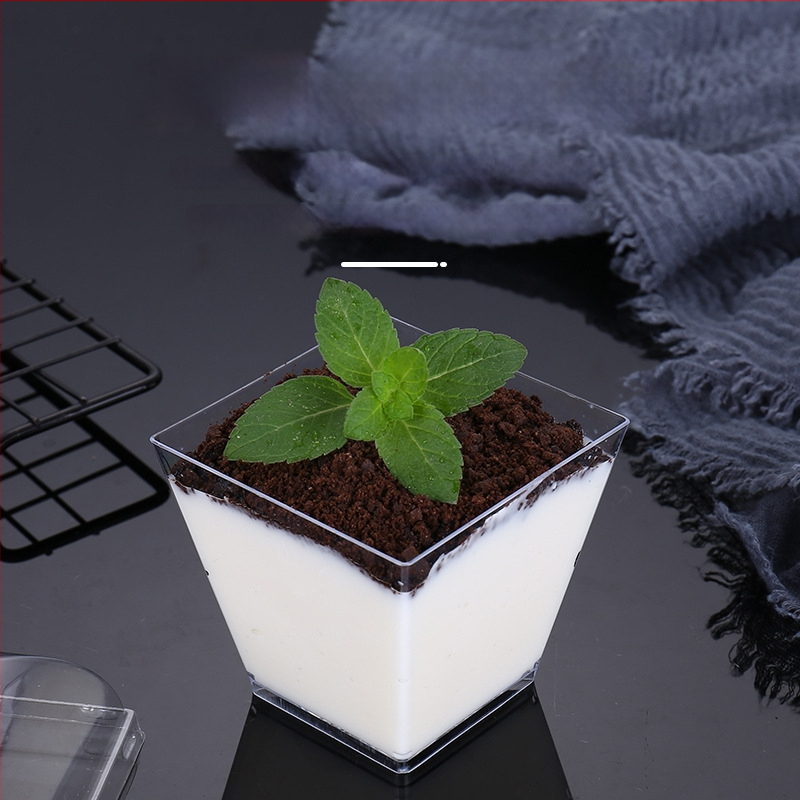 Μίας χρήσεως ποτήρι mousse, παχύτερο σχέδιο, δημιουργικό ποτήρι ζελέ για επιδόρπια, μοντέλο 7770, PS πλαστικό, με καπάκι, για συσκευασία τροφίμων