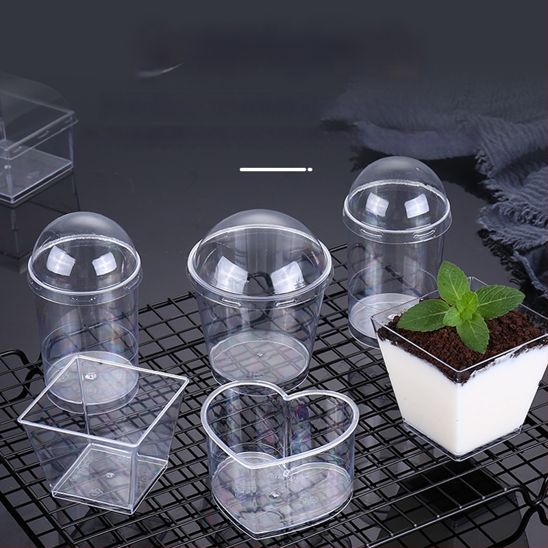 Μίας χρήσεως ποτήρι mousse, παχύτερο σχέδιο, δημιουργικό ποτήρι ζελέ για επιδόρπια, μοντέλο 7770, PS πλαστικό, με καπάκι, για συσκευασία τροφίμων