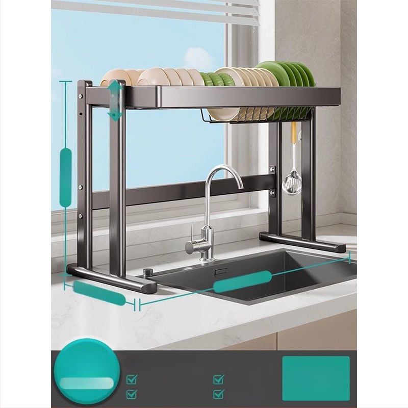 Mosogató fölötti edénytartó állvány, szénacél, többfunkciós konyhai szervező