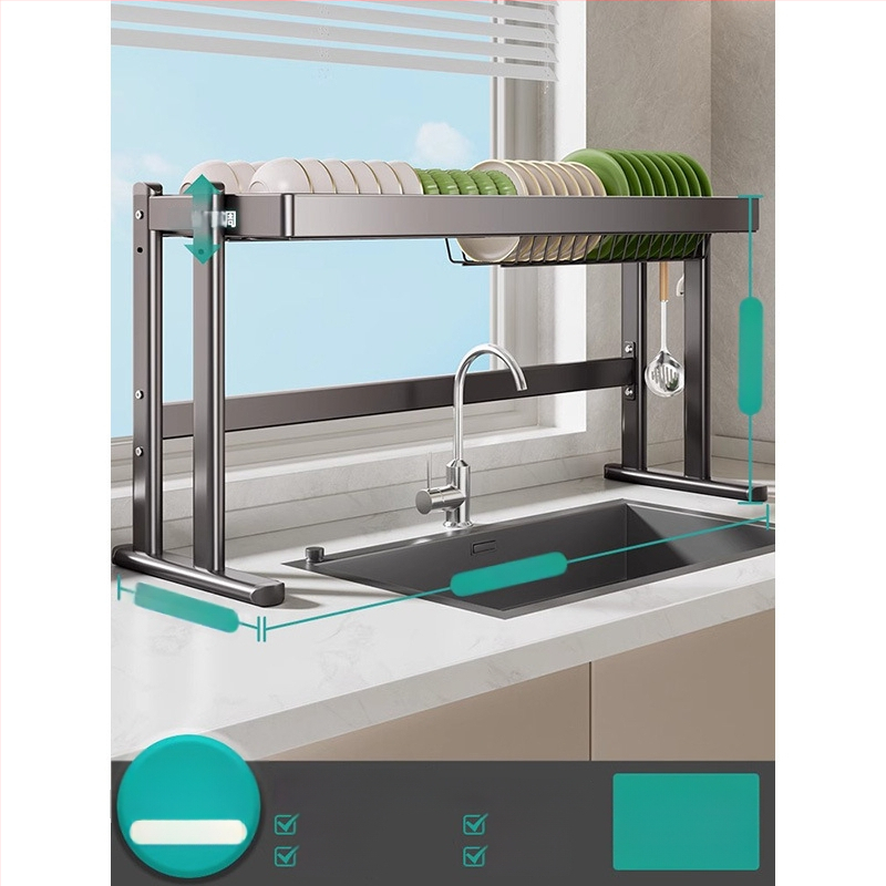 Mosogató fölötti edénytartó állvány, szénacél, többfunkciós konyhai szervező