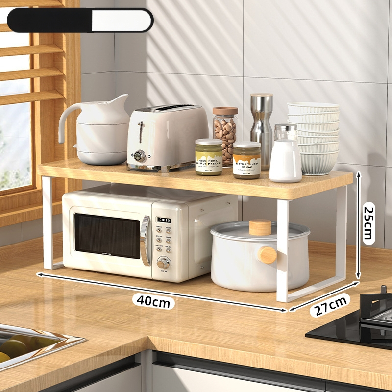 Fából készült konyhai mikrohullámú sütő polc — multifunkcionális, többszintes, a munkalapra helyezhető