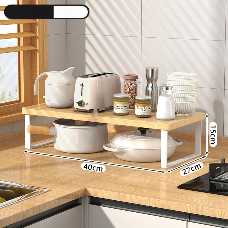 Fából készült konyhai mikrohullámú sütő polc — multifunkcionális, többszintes, a munkalapra helyezhető