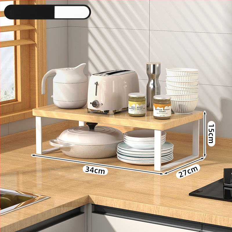 Fából készült konyhai mikrohullámú sütő polc — multifunkcionális, többszintes, a munkalapra helyezhető