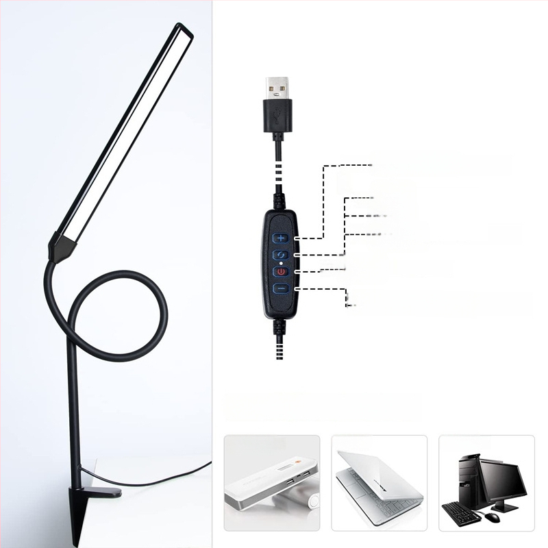 LED stolna lampa s fleksibilnim vratom za zaštitu očiju, USB napajanje, s jednom glavom, klips lampica za čitanje na stolu
