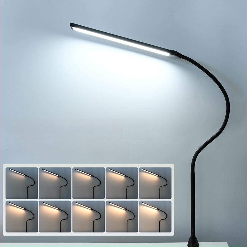 LED stolna lampa s fleksibilnim vratom za zaštitu očiju, USB napajanje, s jednom glavom, klips lampica za čitanje na stolu