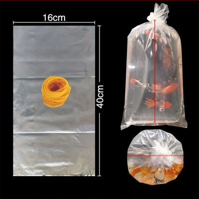 Pungă de ambalare pentru pești ornamentali vii, destinată transportului, cu bază plată pătrată la patru colțuri și plastic îngroșat