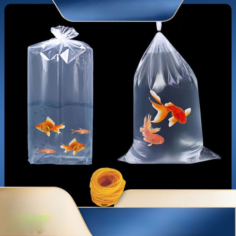 Pungă de ambalare pentru pești ornamentali vii, destinată transportului, cu bază plată pătrată la patru colțuri și plastic îngroșat