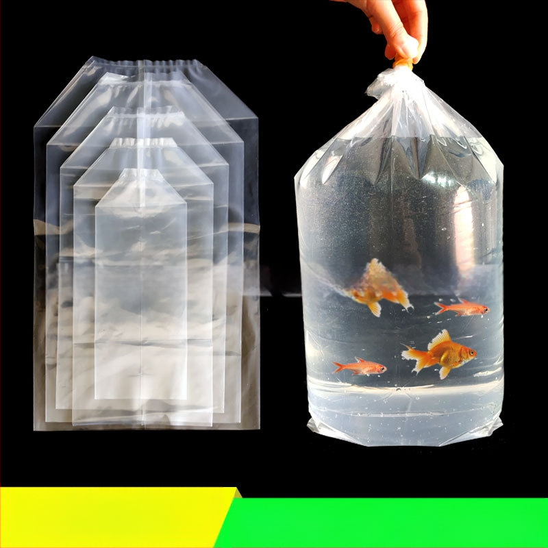 Pungă de ambalare pentru pești ornamentali vii, destinată transportului, cu bază plată pătrată la patru colțuri și plastic îngroșat