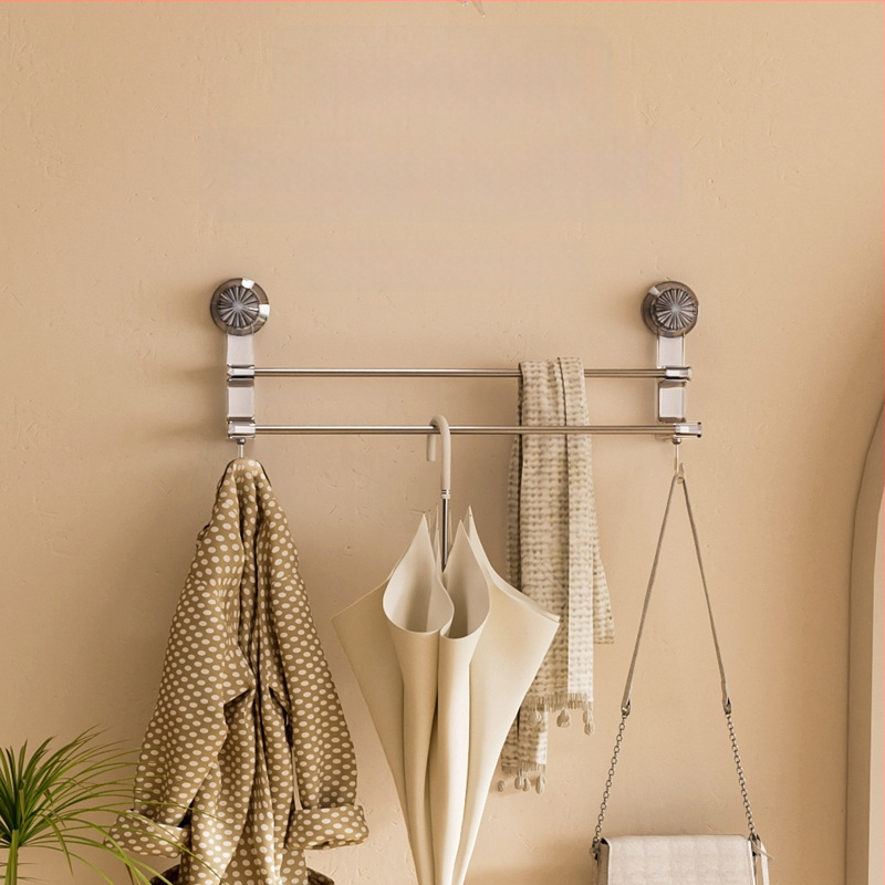 Suport pentru prosoape cu două bare și ventuză – spațiu de depozitare pentru baie cu cârlige; dual pentru prosoape uscate și ude; materiale: plastic și oțel inoxidabil; 60 buc./cutie.