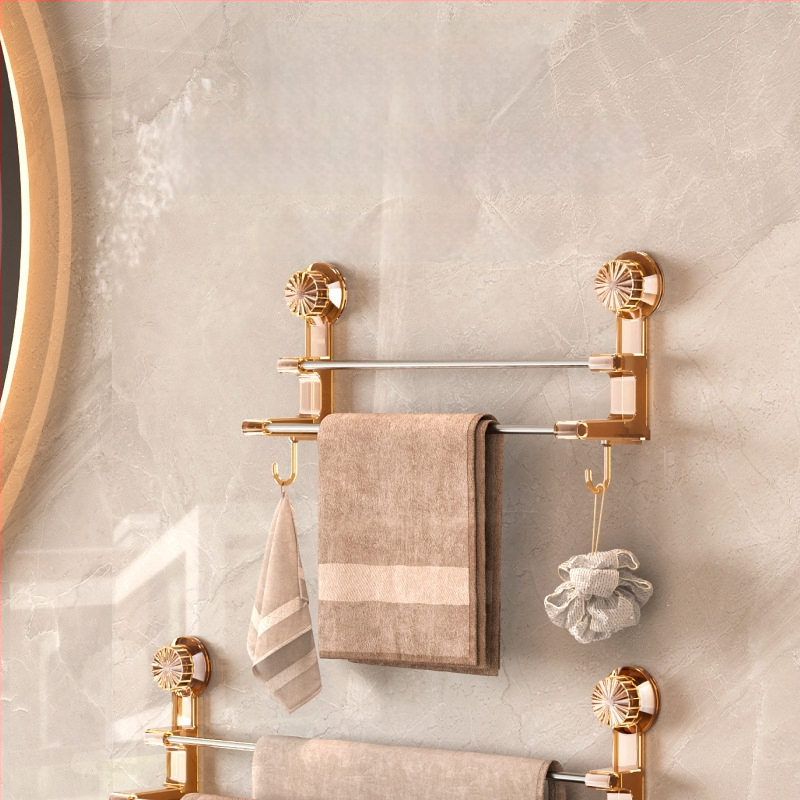 Suport pentru prosoape cu două bare și ventuză – spațiu de depozitare pentru baie cu cârlige; dual pentru prosoape uscate și ude; materiale: plastic și oțel inoxidabil; 60 buc./cutie.