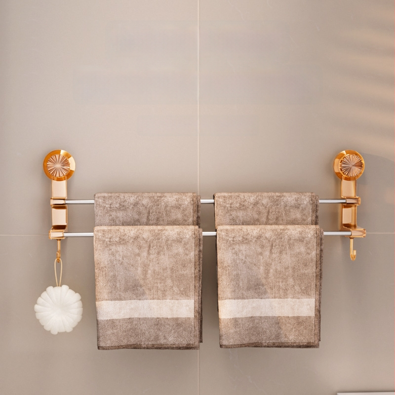 Suport pentru prosoape cu două bare și ventuză – spațiu de depozitare pentru baie cu cârlige; dual pentru prosoape uscate și ude; materiale: plastic și oțel inoxidabil; 60 buc./cutie.