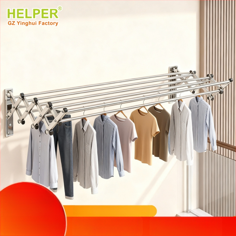 Uscător de haine montat pe perete, telescopic, din oțel inoxidabil și aliaj de aluminiu, pliabil