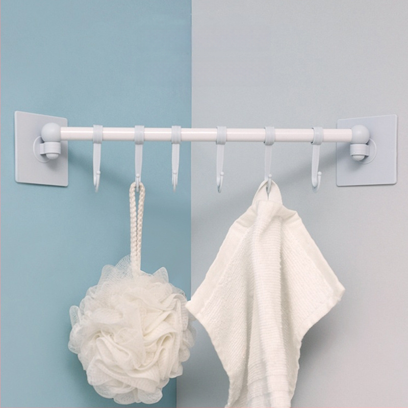 Suport de prosoape în colț, set din două piese, 6 cârlige, montaj pe perete, fără găuri, construcție turnată prin injecție din plastic, fier și PP
