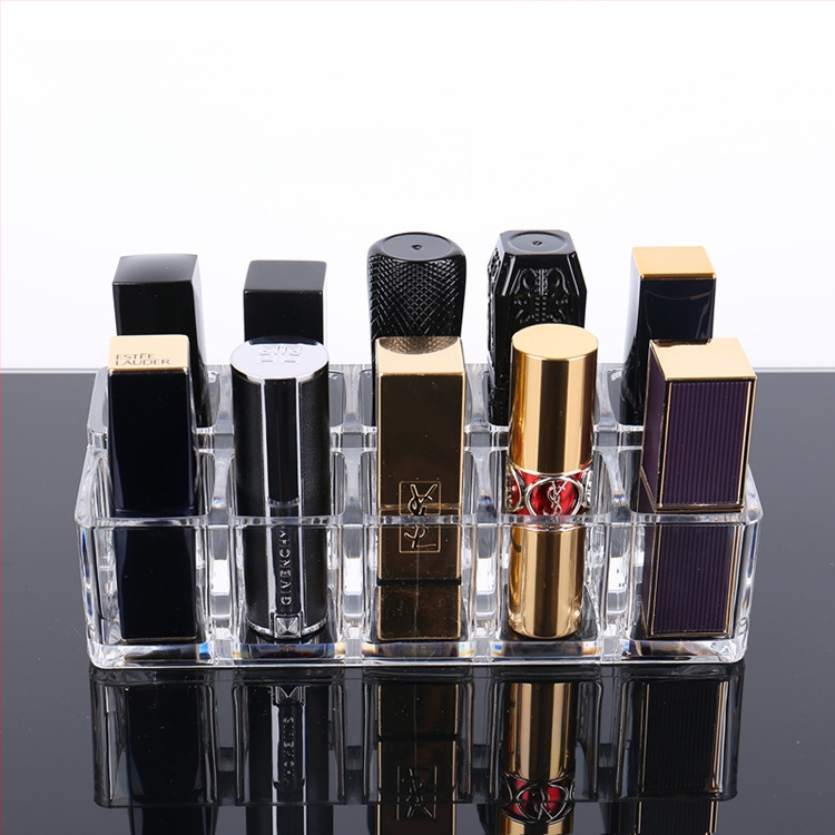 Átlátszó rúzstartó rácsos kialakítással – asztali sminkrendező, egy rétegű tároló