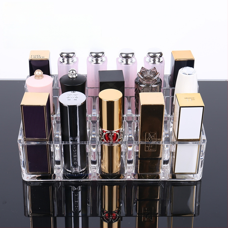 Átlátszó rúzstartó rácsos kialakítással – asztali sminkrendező, egy rétegű tároló