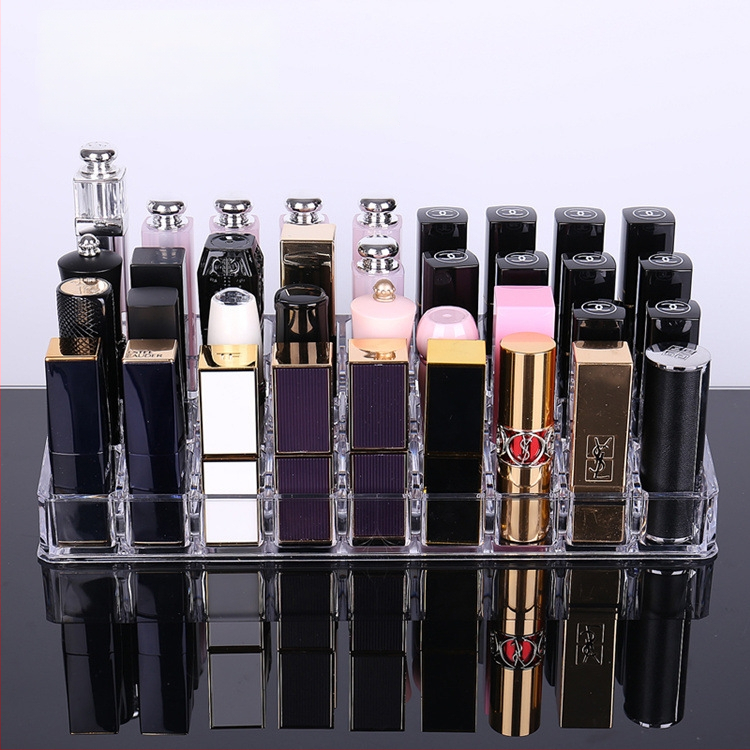 Átlátszó rúzstartó rácsos kialakítással – asztali sminkrendező, egy rétegű tároló