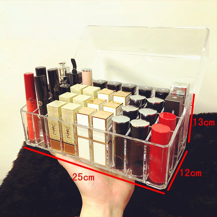 Átlátszó rúzstartó rácsos kialakítással – asztali sminkrendező, egy rétegű tároló