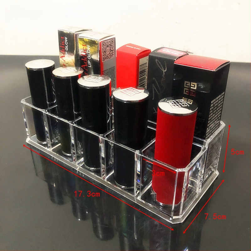 Átlátszó rúzstartó rácsos kialakítással – asztali sminkrendező, egy rétegű tároló