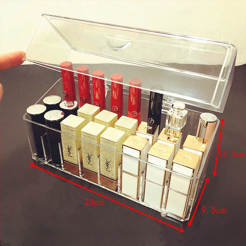 Átlátszó rúzstartó rácsos kialakítással – asztali sminkrendező, egy rétegű tároló