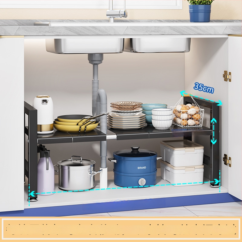 Konyhai kihúzható mosogató alatti tároló – Többfunkciós edény szervező, szekrény belső tárolás, szénacél, modern minimalista stílus