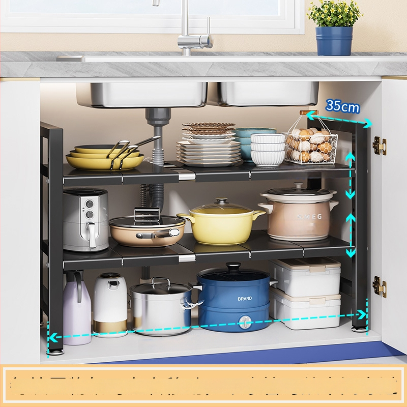 Konyhai kihúzható mosogató alatti tároló – Többfunkciós edény szervező, szekrény belső tárolás, szénacél, modern minimalista stílus