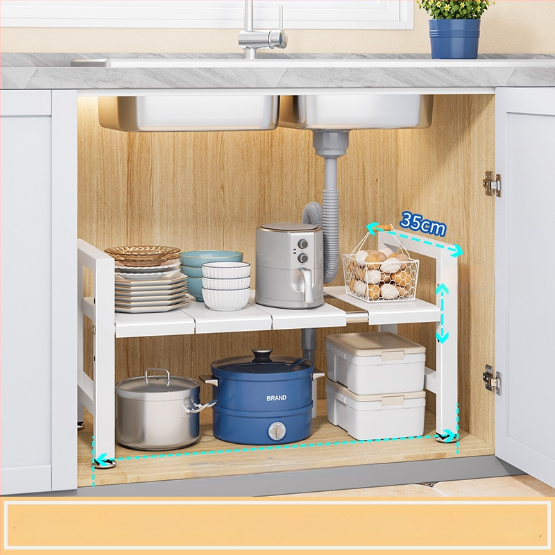 Konyhai kihúzható mosogató alatti tároló – Többfunkciós edény szervező, szekrény belső tárolás, szénacél, modern minimalista stílus