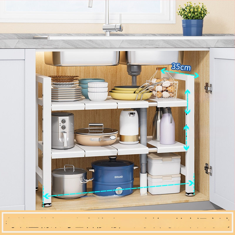 Konyhai kihúzható mosogató alatti tároló – Többfunkciós edény szervező, szekrény belső tárolás, szénacél, modern minimalista stílus