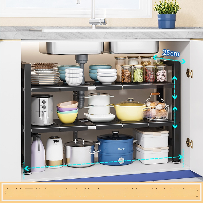 Konyhai kihúzható mosogató alatti tároló – Többfunkciós edény szervező, szekrény belső tárolás, szénacél, modern minimalista stílus