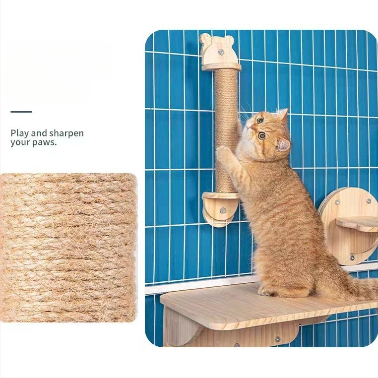Дървен стенен катерачен комплекс за котки с капсулна платформа, пространство-спестяващ дизайн, стълб за драскане и стълба, гнездо
