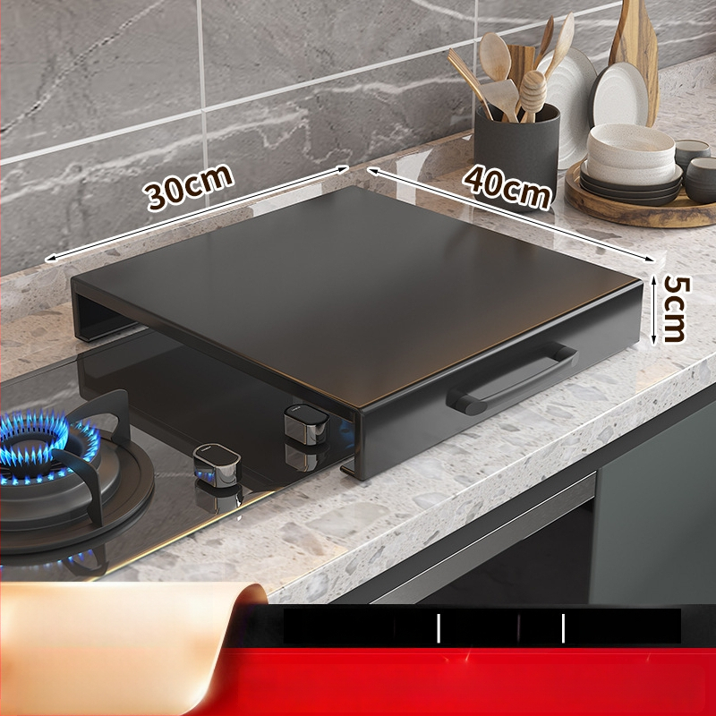 Настолен кухненски организатор за газова печка – мултифункционален, подвижен, без монтаж; материал: въглеродна стомана; стил: модерен минимализъм