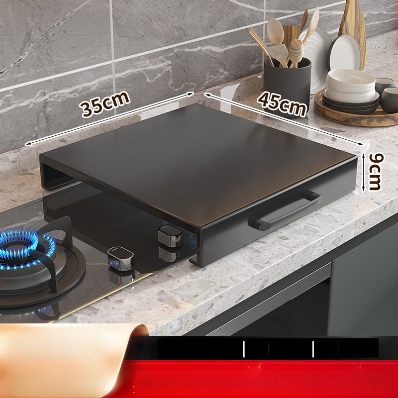 Настолен кухненски организатор за газова печка – мултифункционален, подвижен, без монтаж; материал: въглеродна стомана; стил: модерен минимализъм