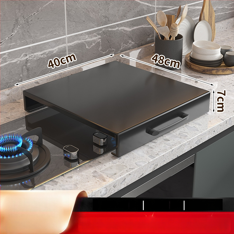 Настолен кухненски организатор за газова печка – мултифункционален, подвижен, без монтаж; материал: въглеродна стомана; стил: модерен минимализъм