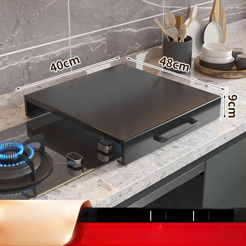 Настолен кухненски организатор за газова печка – мултифункционален, подвижен, без монтаж; материал: въглеродна стомана; стил: модерен минимализъм