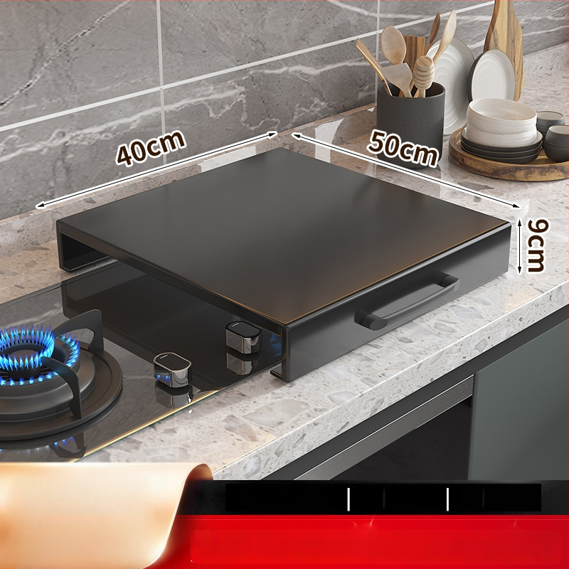 Настолен кухненски организатор за газова печка – мултифункционален, подвижен, без монтаж; материал: въглеродна стомана; стил: модерен минимализъм