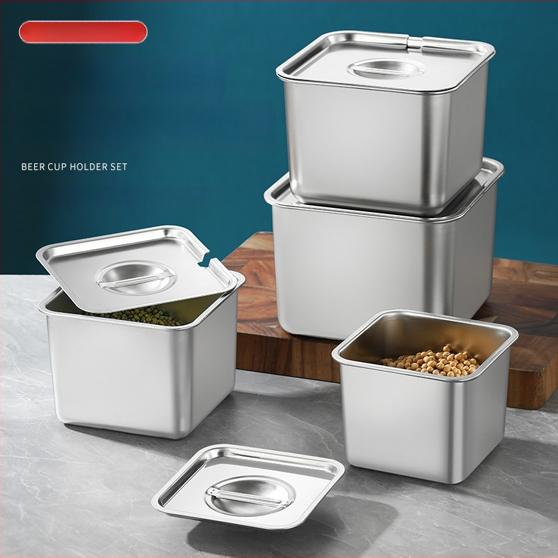 304 неръждаема стомана квадратна кутия за подправки със капак