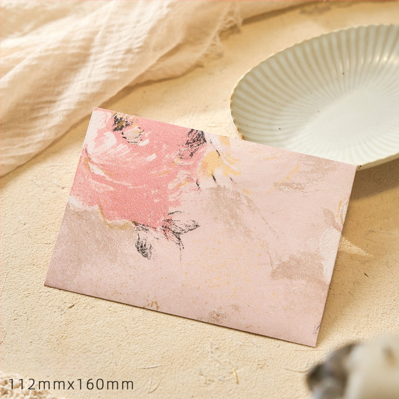 Комплект конверти от серия Цветни писма с златен релеф на специална хартия — модел Конверт сред цветя, ретро стил, подаръчен комплект