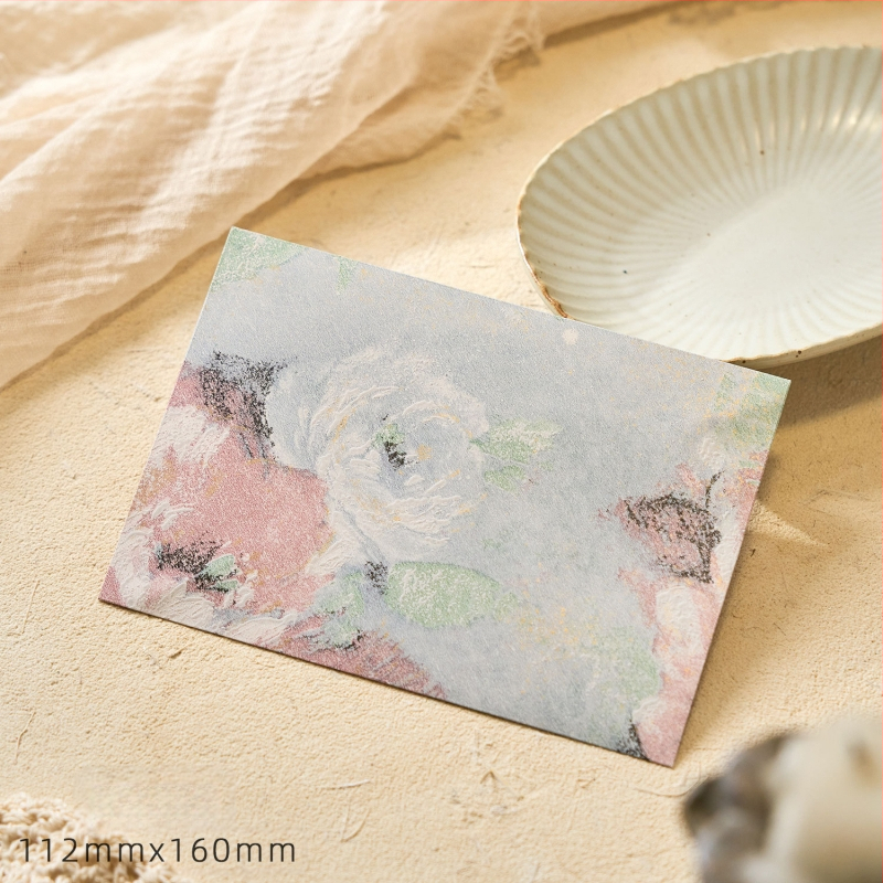 Комплект конверти от серия Цветни писма с златен релеф на специална хартия — модел Конверт сред цветя, ретро стил, подаръчен комплект