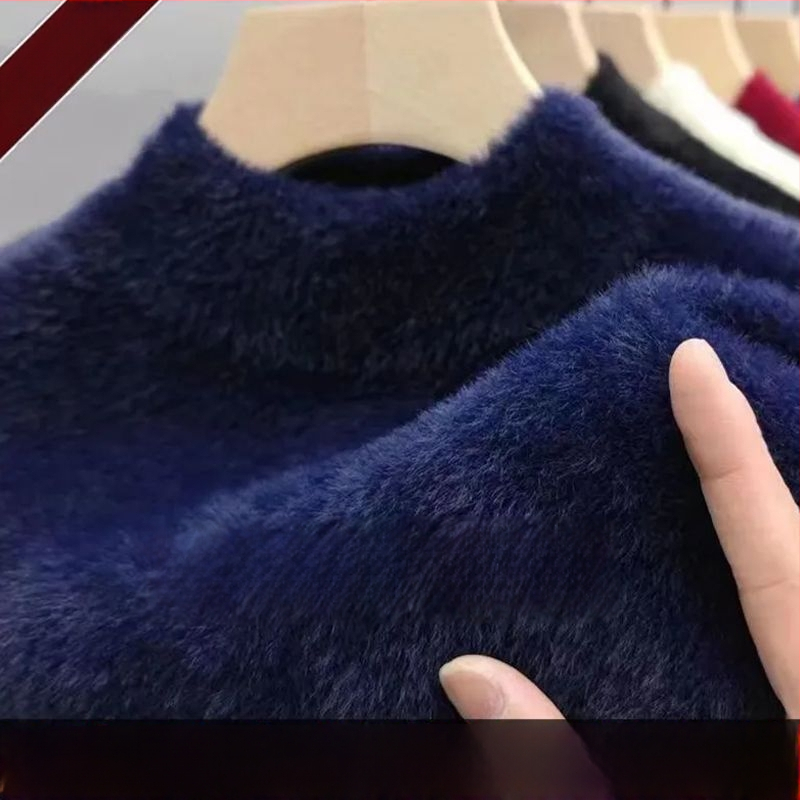 Muški pleteni džemper s Mink velúrom, mock vrat, debeli za jesen-zimu
