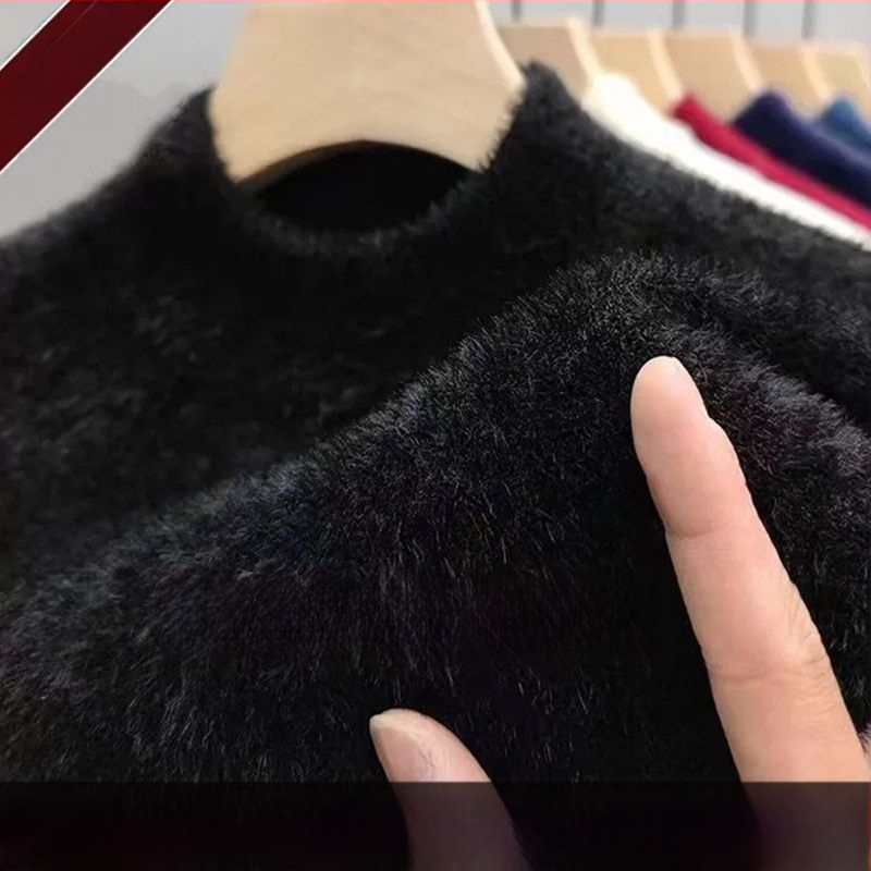 Muški pleteni džemper s Mink velúrom, mock vrat, debeli za jesen-zimu