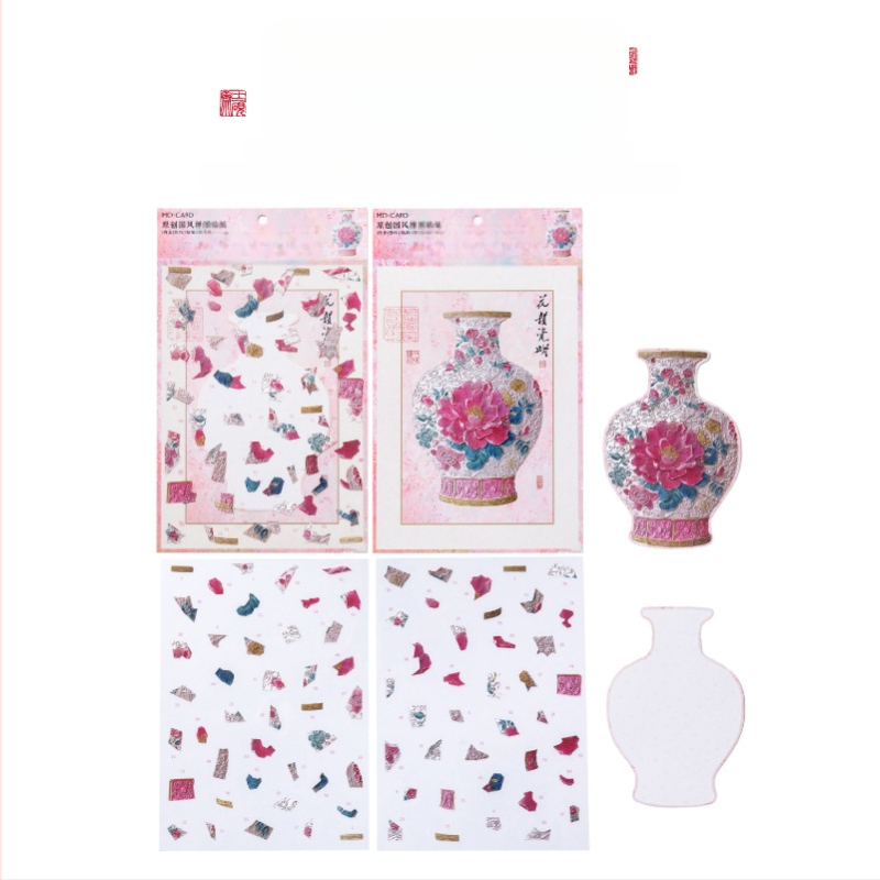 Mr.paper Стикери за китайски стил пейзажни пъзели — Национален стил, миниатюрни сцени, облекчаване на стреса (Марка: Mr.paper; Материал: PET + бял картон; Занаят: печат)