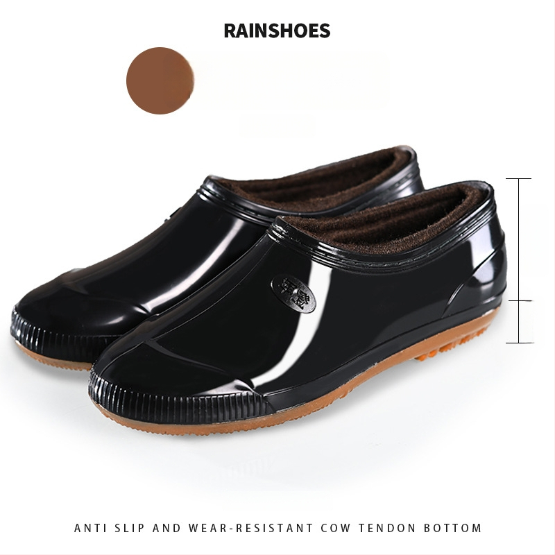 Guixin férfi esőcsizmák, vízállóak, fleece bélésesek, csúszásmentes és kopásálló talppal, alacsony szárú kialakítás